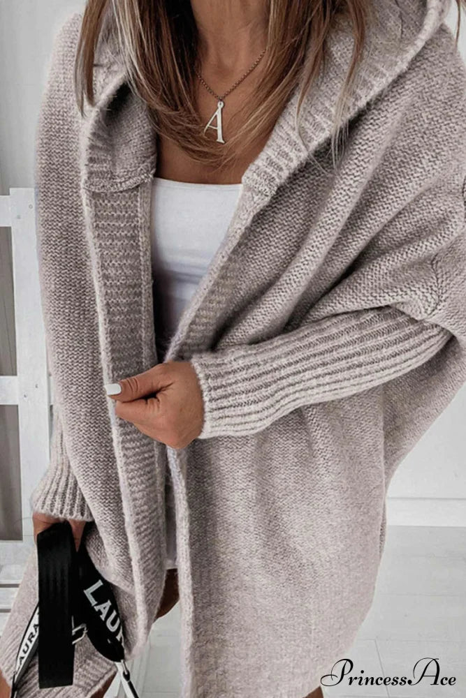 Hoodie Front Open Cardigan Light Khaki / S Cardigans