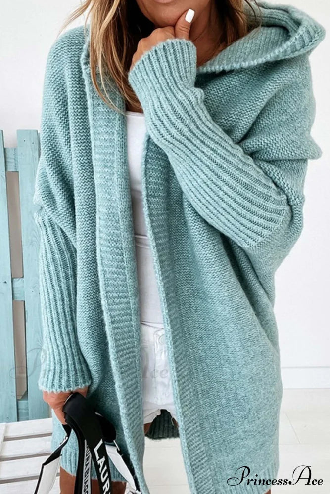 Hoodie Front Open Cardigan Mint Green / S Cardigans