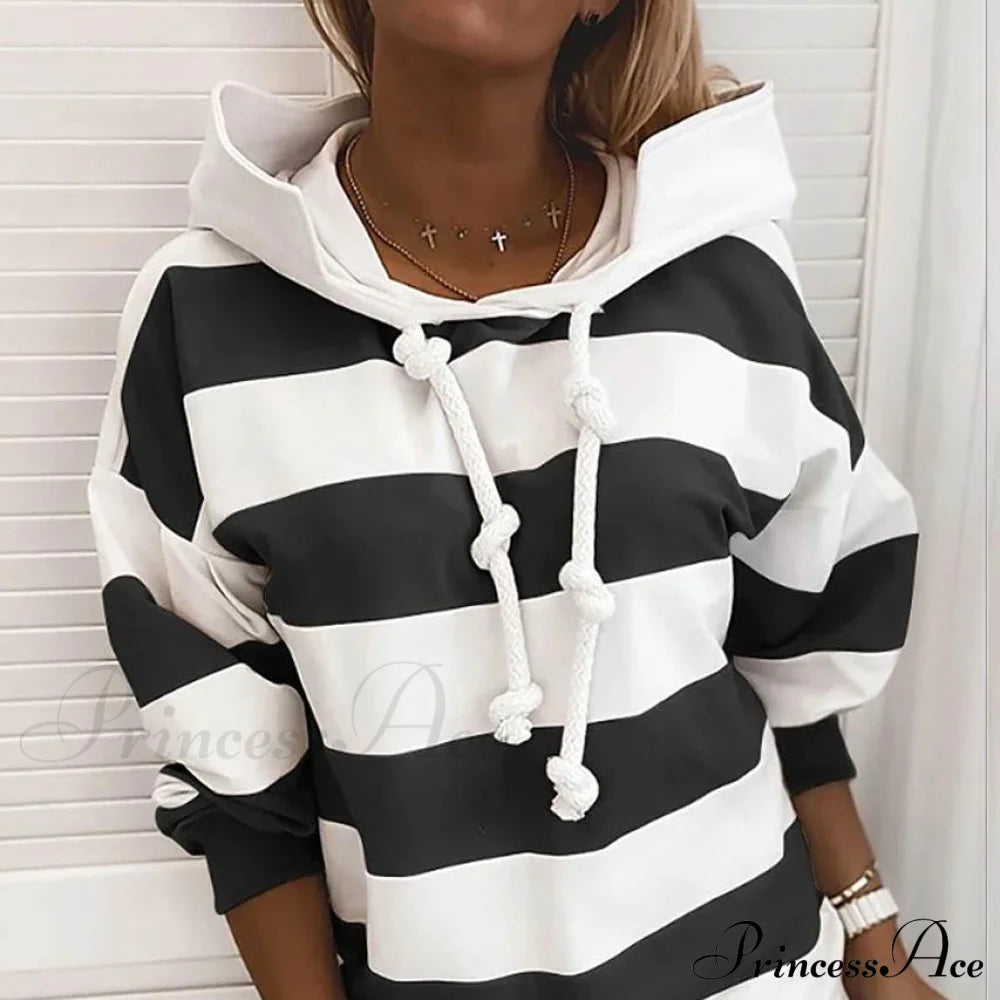 Women's Hoodie Pullover Striped Daily Basic Casual Hoodies Black __stock:200 clothes refund_fee:800 tops