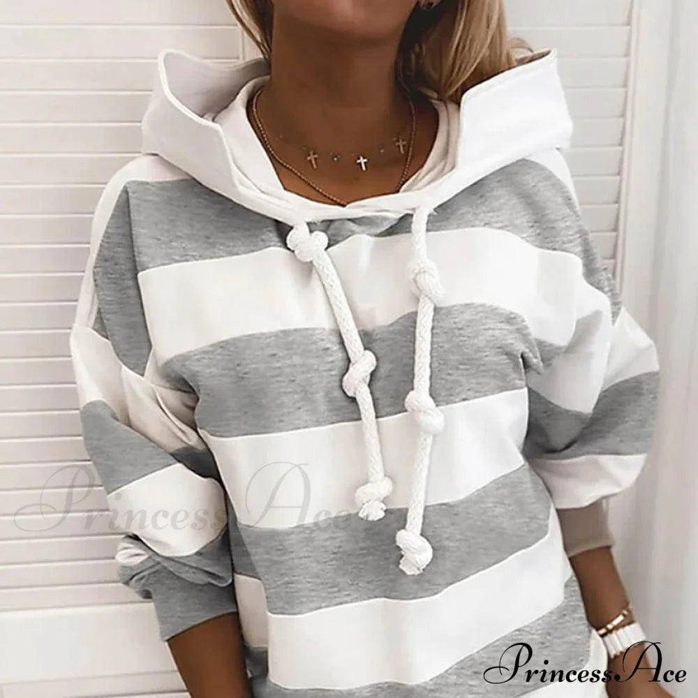 Women's Hoodie Pullover Striped Daily Basic Casual Hoodies Light Gray __stock:200 clothes refund_fee:800 tops