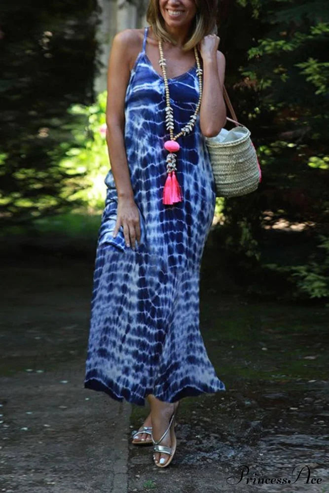 Hot Deep V Print Modern Floral Women Formal Maxi Dress Blue / S Dresses