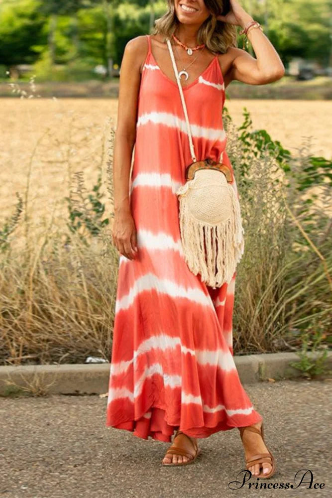 Hot Deep V Print Modern Floral Women Formal Maxi Dress Watermelon / S Dresses