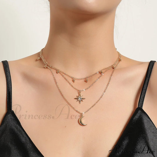 Hot Selling Metal Crescent Star Necklace Gold Halloween