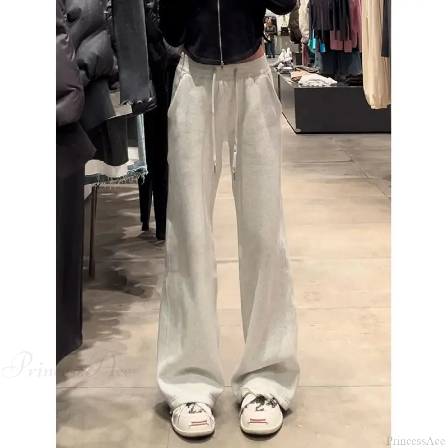 Hottie High Waist Flare Pants White Grey / S