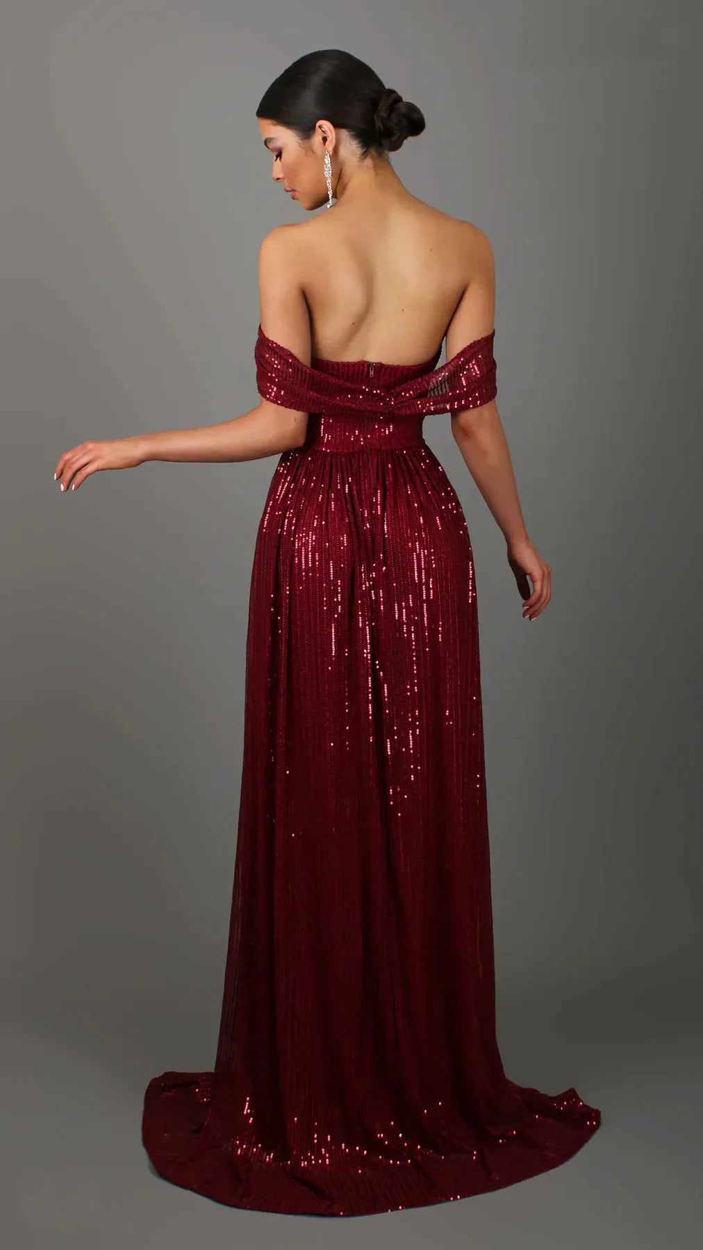 Off-Shoulder Ruched Sequin Party Dress Partydress-241208