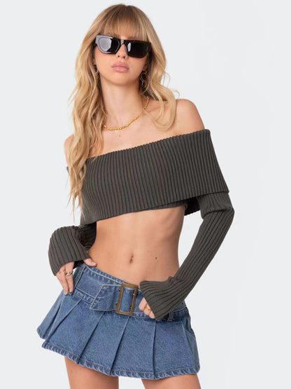 Crop Sweater and Long-Sleeved Comfortable Sexy Chest-Wrapped Top Woolen Sweater