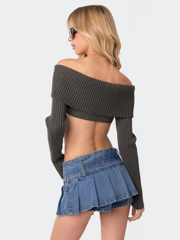 Crop Sweater and Long-Sleeved Comfortable Sexy Chest-Wrapped Top Woolen Sweater