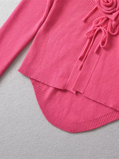 Knitted Cardigan Rose Large for Crop French Lapel Scarf Women