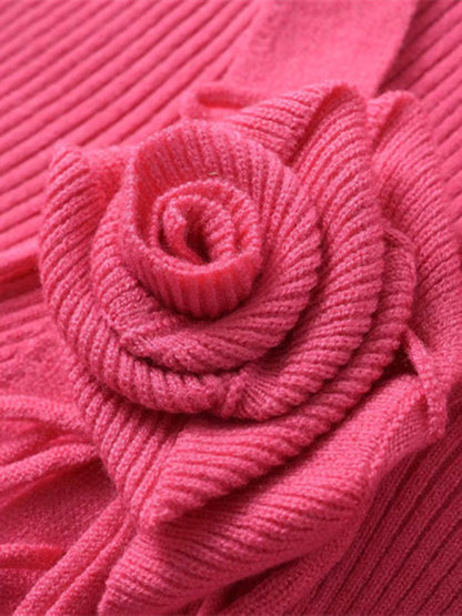 Knitted Cardigan Rose Large for Crop French Lapel Scarf Women