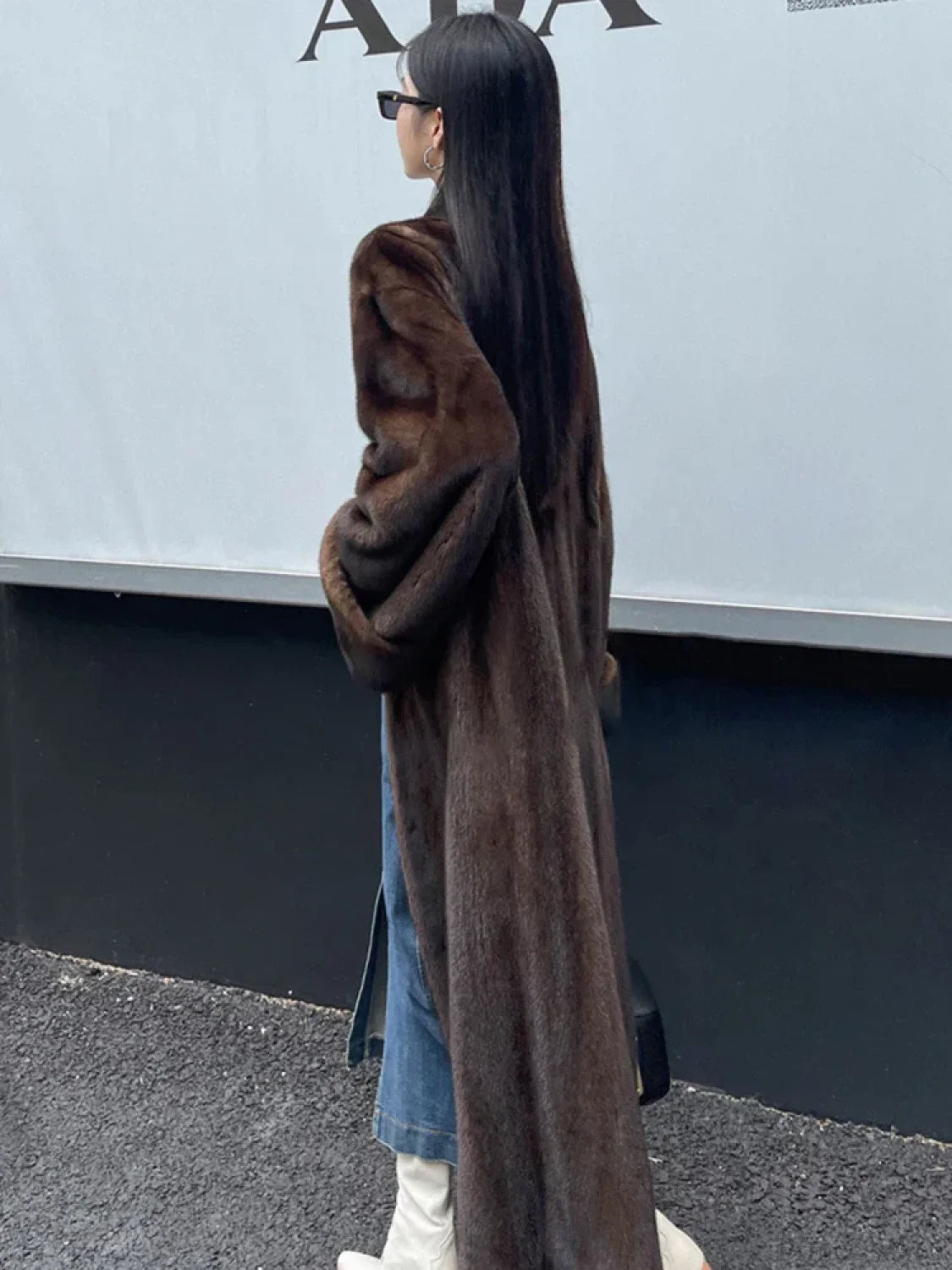 Imitation Mink Lapel Full Sleeve Overcoat