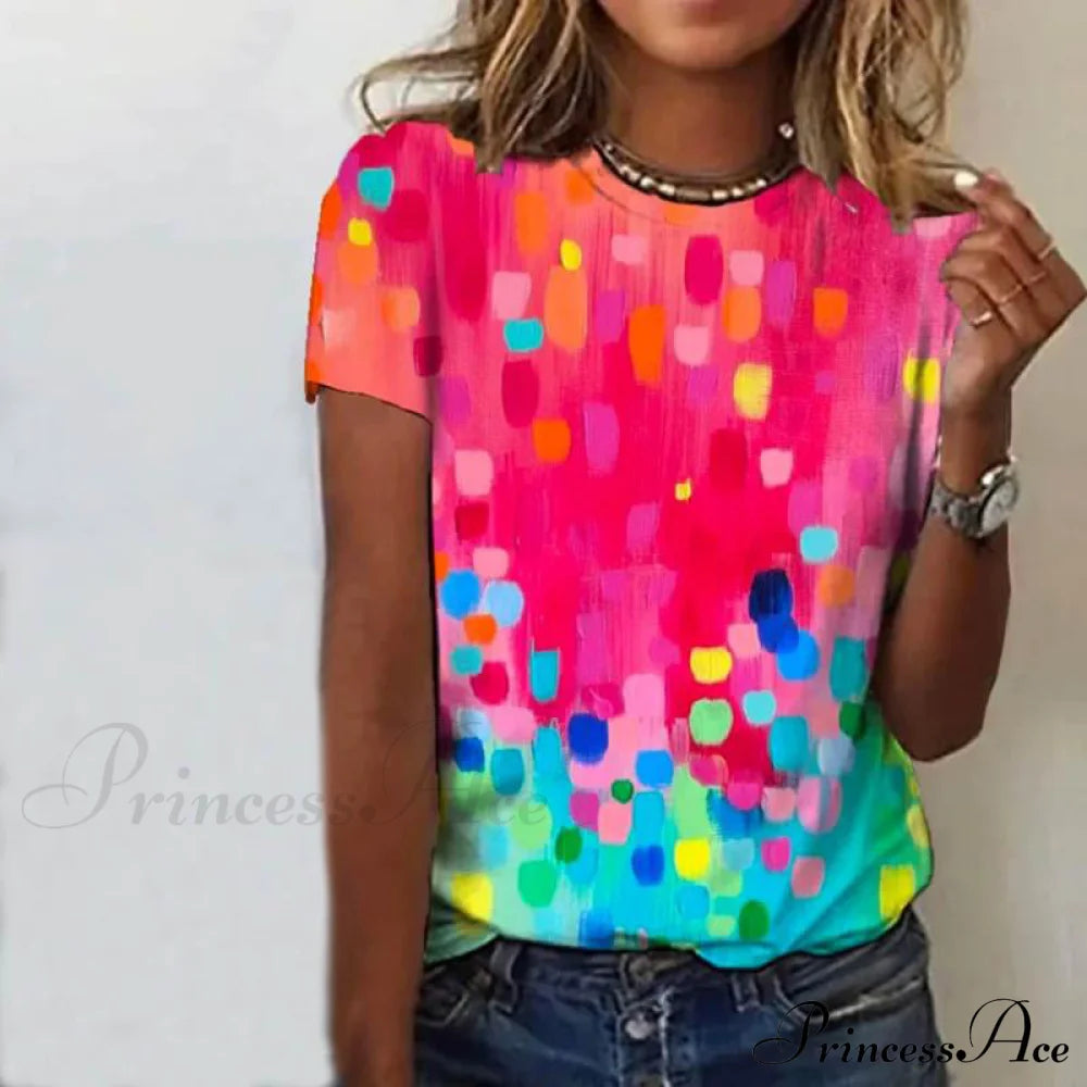 In Gradient Colorful T-Shirt Design Blouses