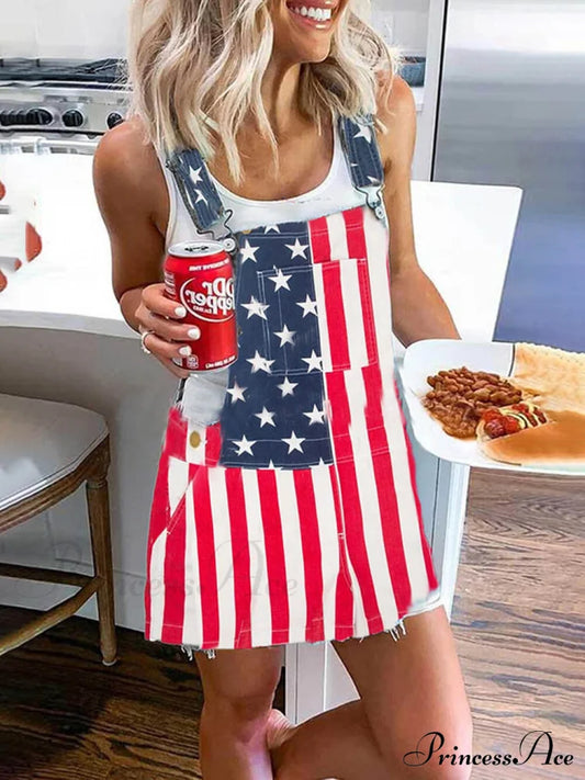 Independence Day Flag Print Graceful Pocket Strap Mini Dress Dresses