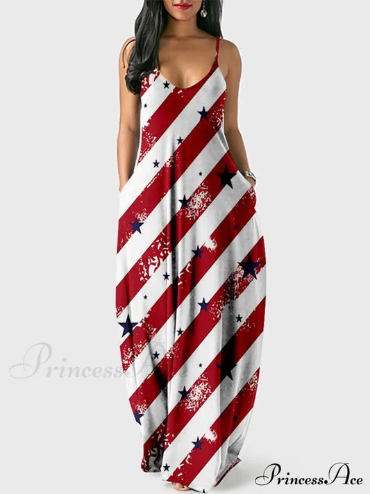 Independence Day Stylish Print Cami Dress Red / S Dresses