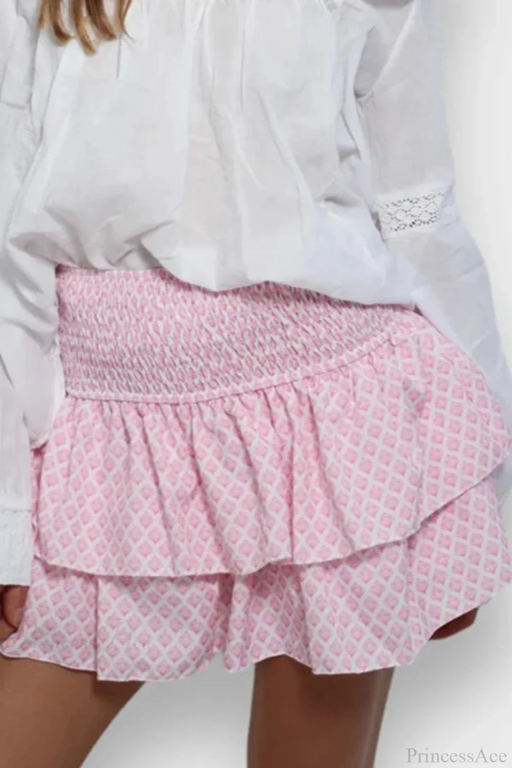Indie Graphic Ruffle Pleated Skirt Pink1 / S skirts-250223