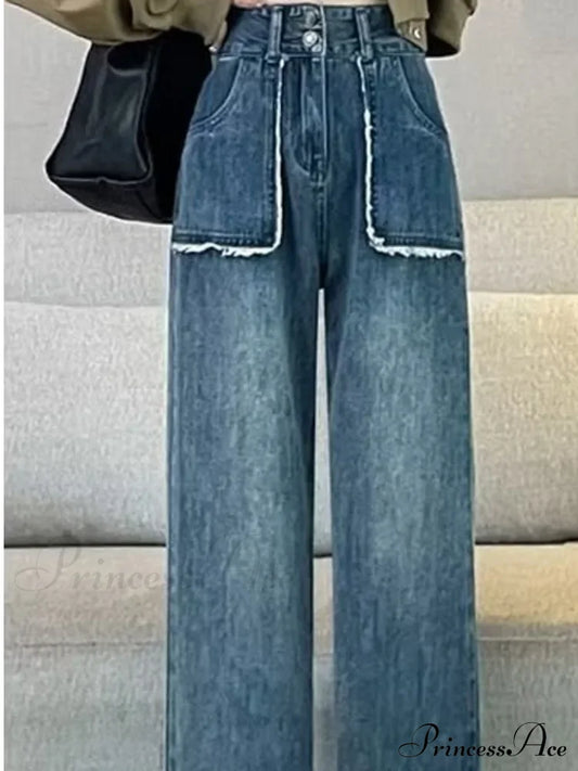 Ins Versatile Light Color Thickened New Long Art Natural Waist Popular Spring And Autumn Jean Blue