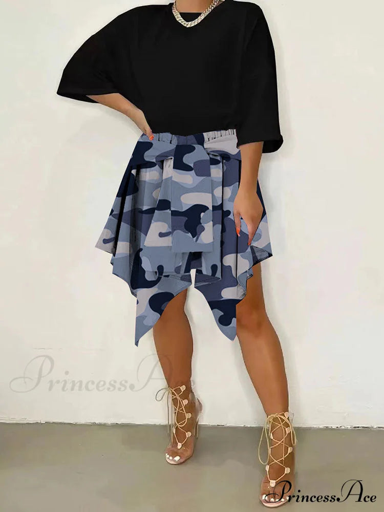 Irregular Buttoned Graceful Rib Crop Top Skirts