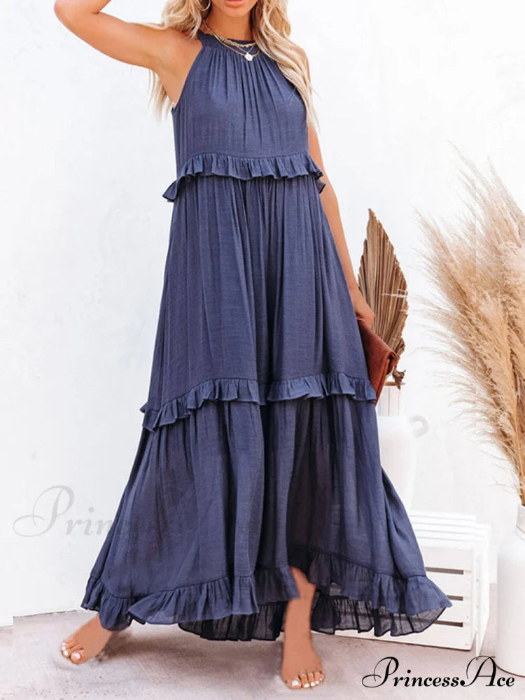 Irregular Cake Stylish Sleeveless Maxi Dress Blue / S Dresses