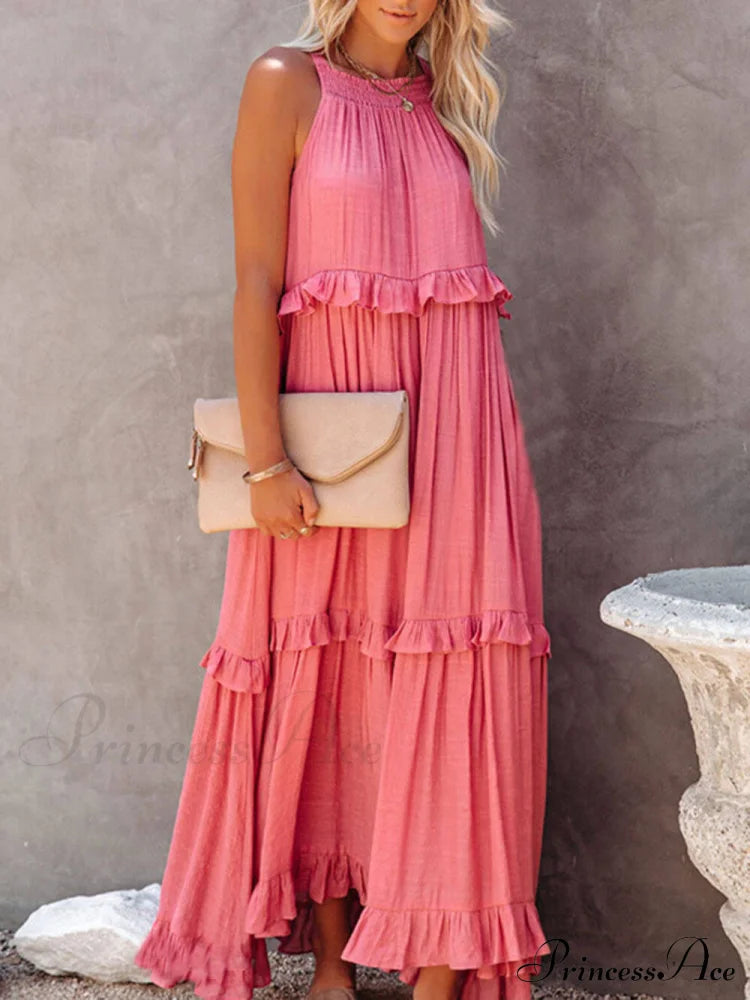 Irregular Cake Stylish Sleeveless Maxi Dress Pink / S Dresses