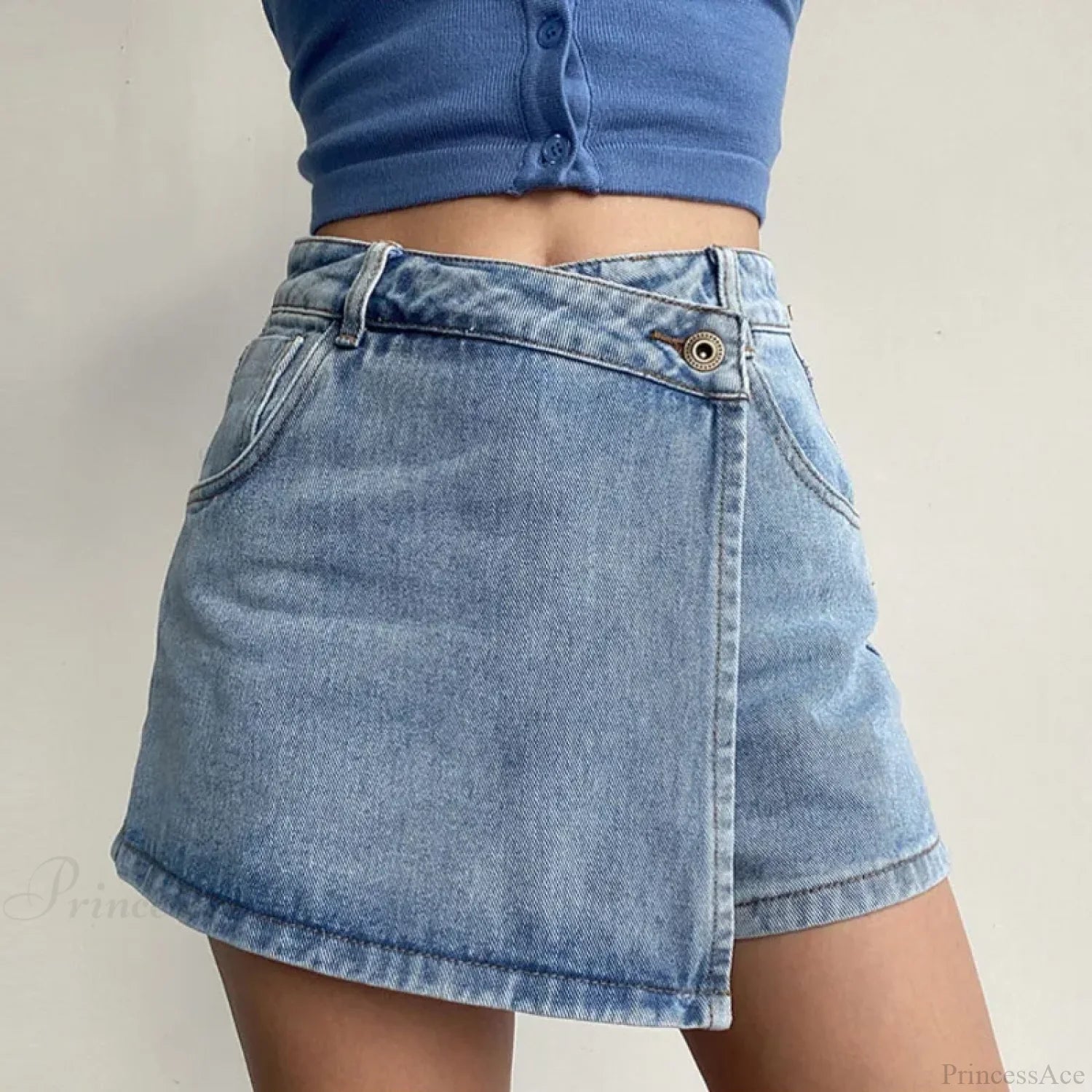 Irregular High Waist Denim Skirt Blue / S