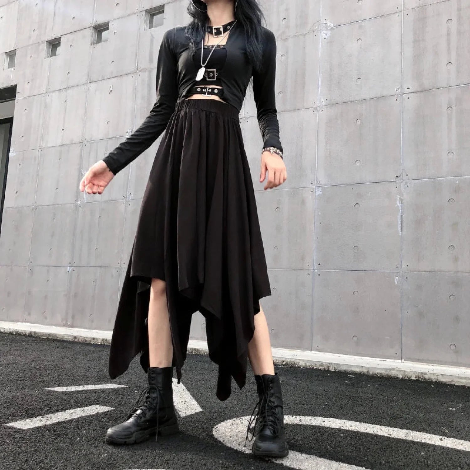 Irregular High Waist Long Skirt black / One Size