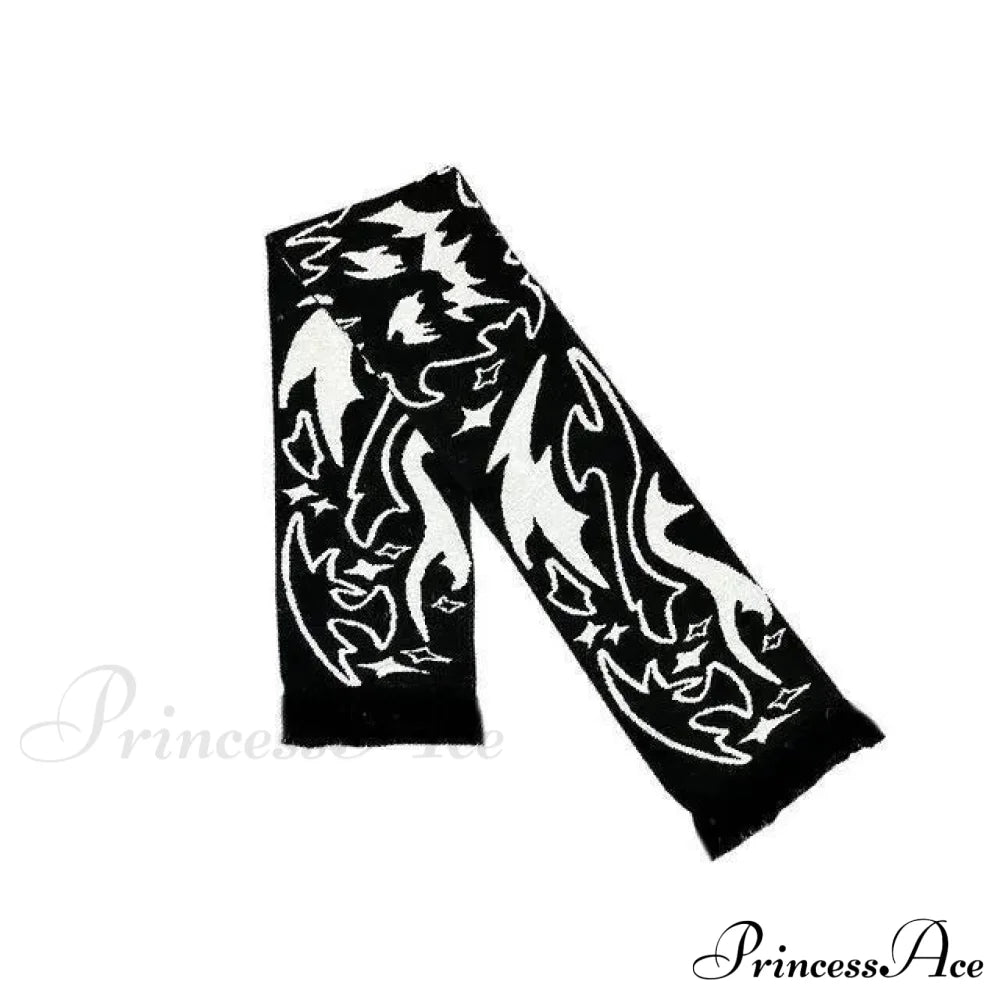 Irregular Pattern Jacquard Y2K Gothic Grunge Tassel Scarf Black / 180X25Cm Scarfs-L