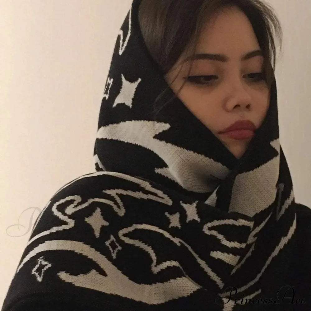 Irregular Pattern Jacquard Y2K Gothic Grunge Tassel Scarf Scarfs-L