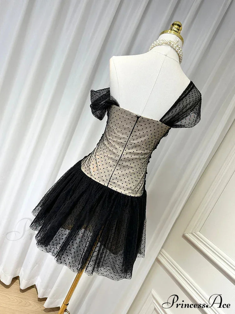 Irregular Polka Dot Charming Mesh Tulle Mini Dress Spliced