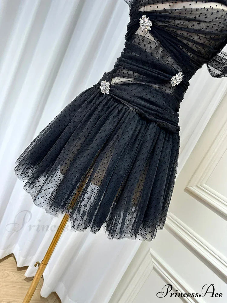 Irregular Polka Dot Charming Mesh Tulle Mini Dress Spliced