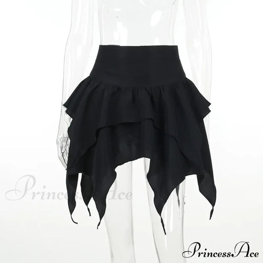 Irregular Sexy Solid Color Drawstring Tie-Up Ruched Ruffles Mini Skirt Black / S Halloween