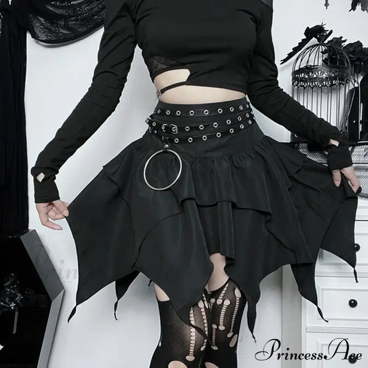 Irregular Sexy Solid Color Drawstring Tie-Up Ruched Ruffles Mini Skirt Halloween