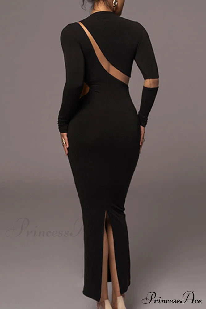 Irregular Slit Long Sleeve Dress Midi Dresses