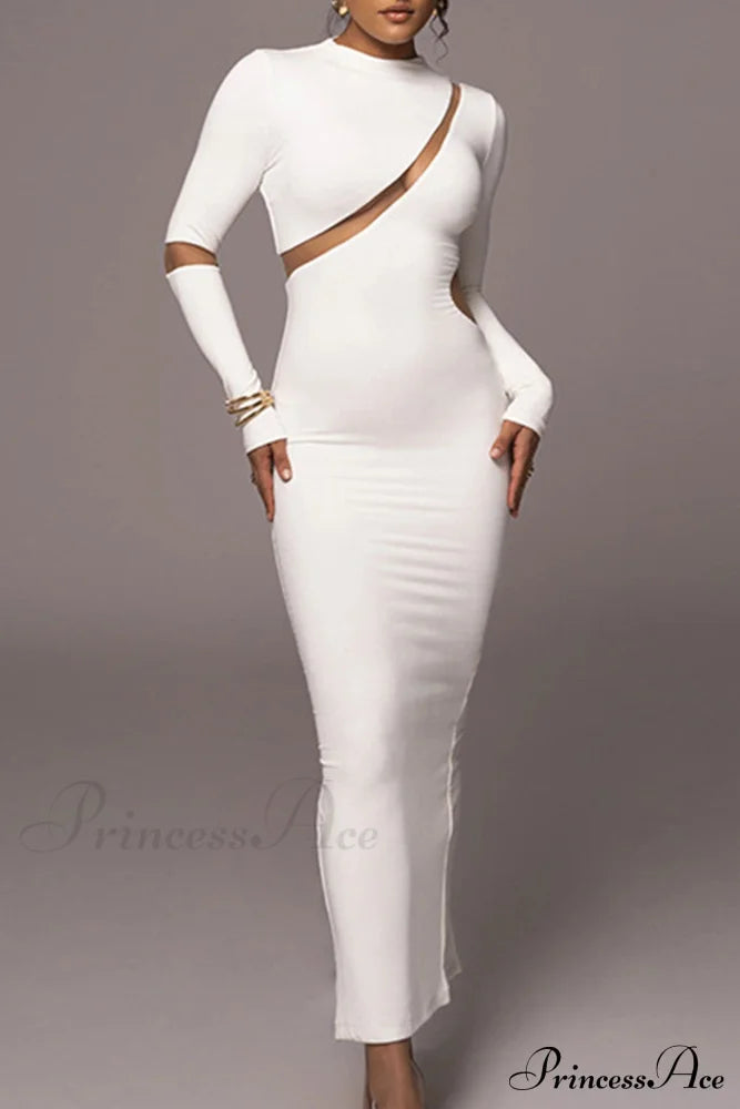 Irregular Slit Long Sleeve Dress White / L Midi Dresses