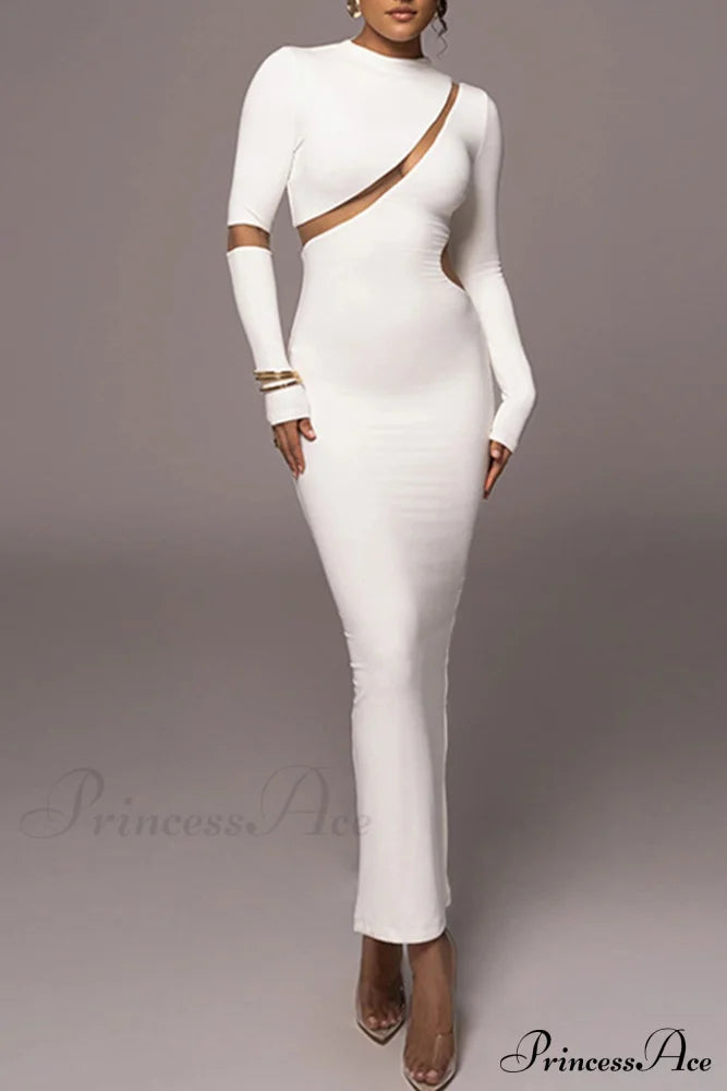 Irregular Slit Long Sleeve Dress White / S Midi Dresses