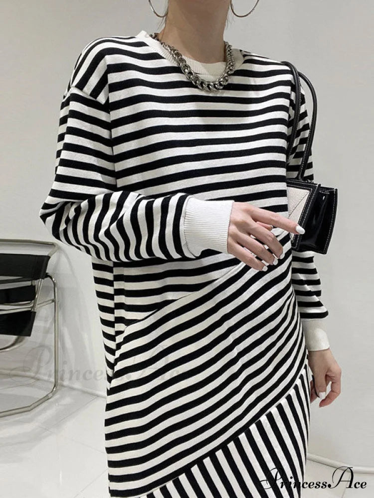 Irregular Split Graceful Distressed Knit Sweater Midi Dresses