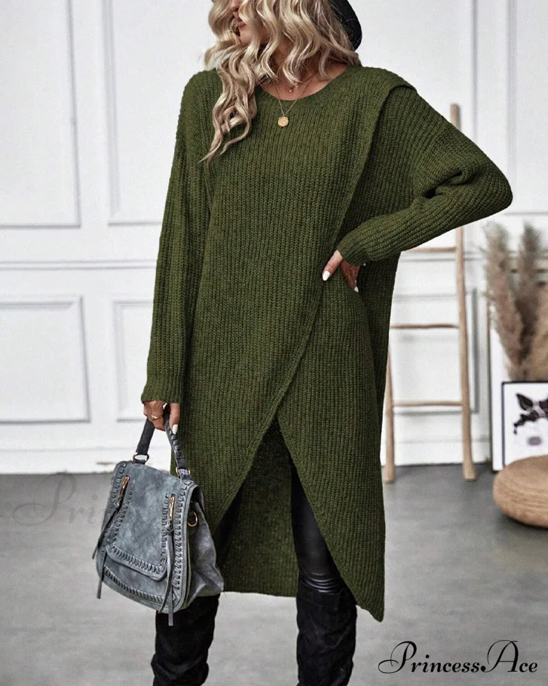 Irregular With Solid Color Sweater Dress Hem Sweaters-L