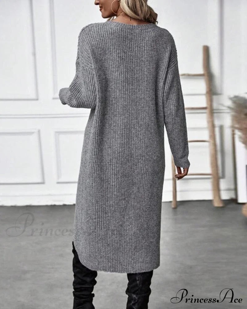 Irregular With Solid Color Sweater Dress Hem Sweaters-L