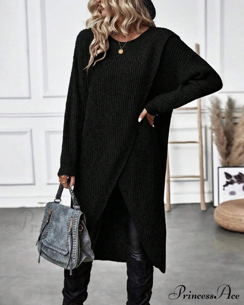 Irregular With Solid Color Sweater Dress Hem Sweaters-L