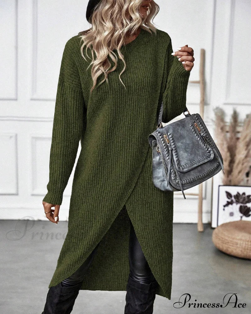 Irregular With Solid Color Sweater Dress Hem Sweaters-L