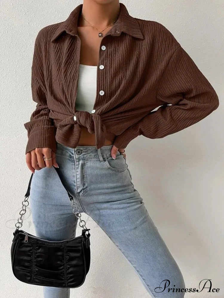 Textured Drop Shoulder Shirt Jacket Burnt Umber clothes jacket Ship From Overseas Shipping Delay 09/29/2023 - 10/03/2023 top trend Y@L@Y