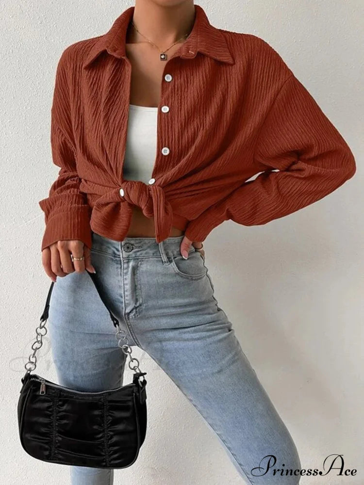 Textured Drop Shoulder Shirt Jacket Chestnut clothes jacket Ship From Overseas Shipping Delay 09/29/2023 - 10/03/2023 top trend Y@L@Y