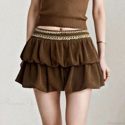 Jacquard Corduroy Retro Skirt Brown / S skirts-250223