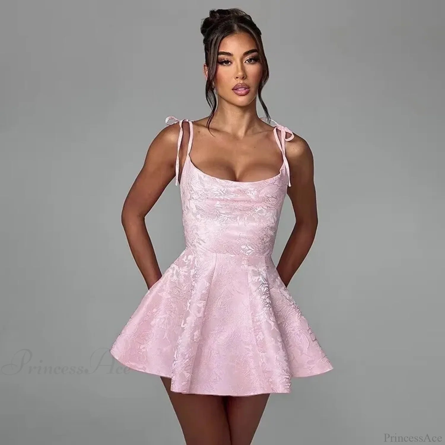 Jacquard Waist Wrap A-line Vacation Dress PINK1 / S vacationdress-250223