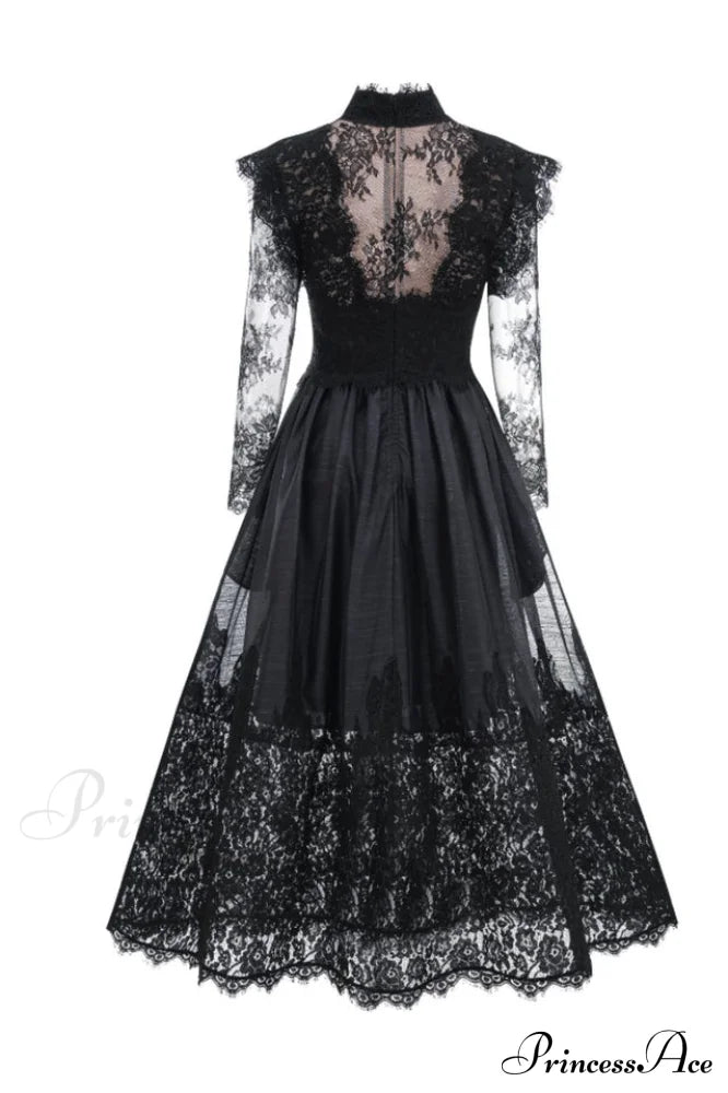Jamie Black Floral Charming Lace Stitching Dress