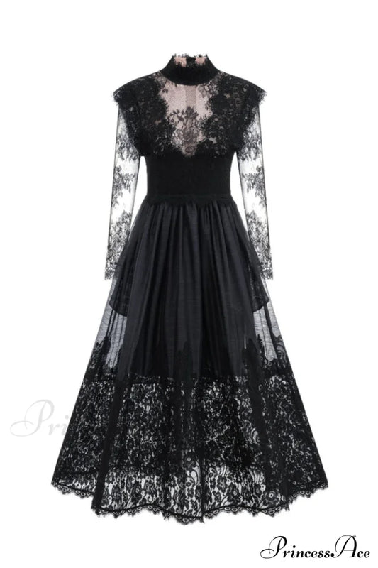 Jamie Black Floral Lace Stitching Dress | Dress In Beauty
