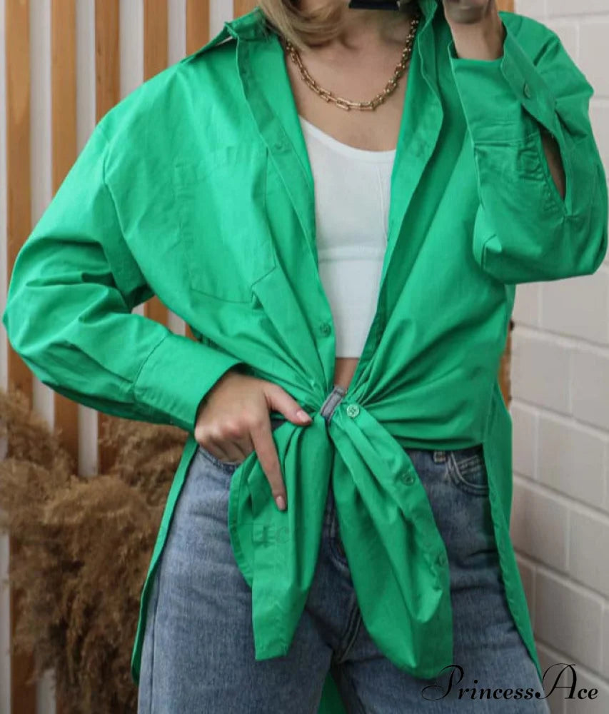 Jane Oversized Shirt Green / S Tops & Blouses