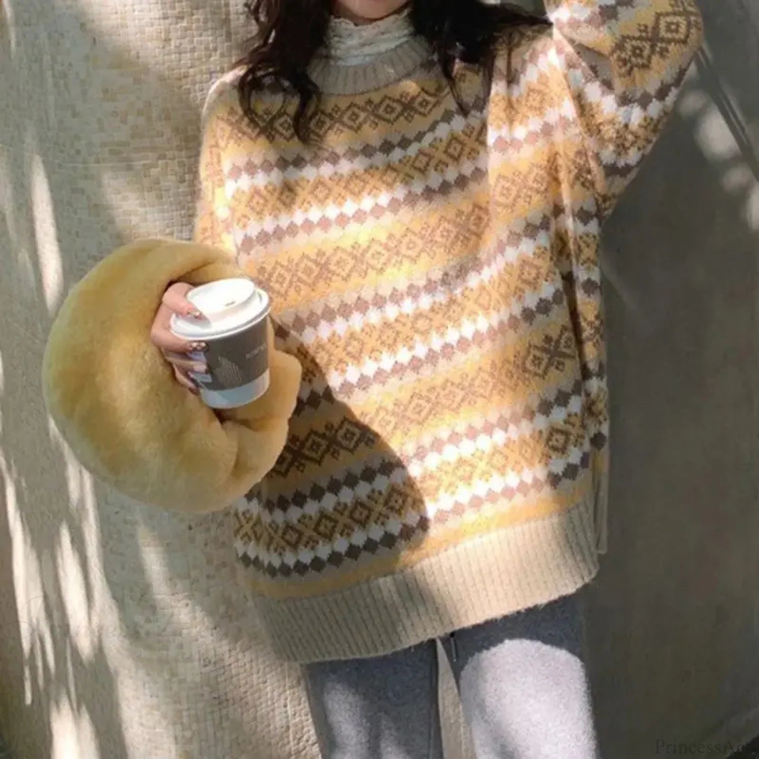 Japanese Retro Jacquard Striped High-end Sweater Yellow / S