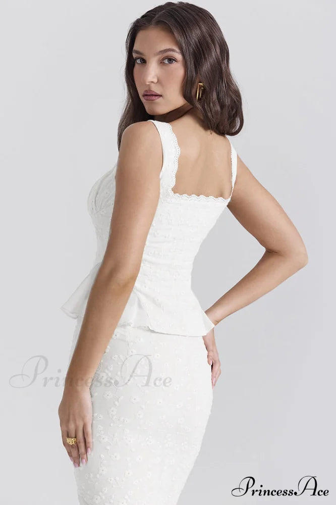 Jean Embroidery Stylish Ruffle Top