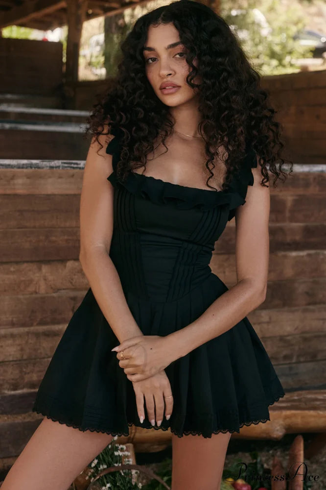Jemima Black Pin Charming Tuck Pleated Dress
