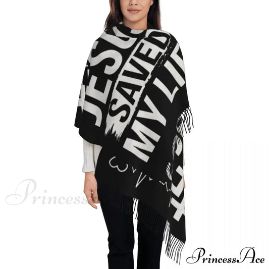 Jesus Saved My Life Warm Winter Christian Faith Shawl Wrap Scarf Black 1 / 72X197Cm Scarfs-L