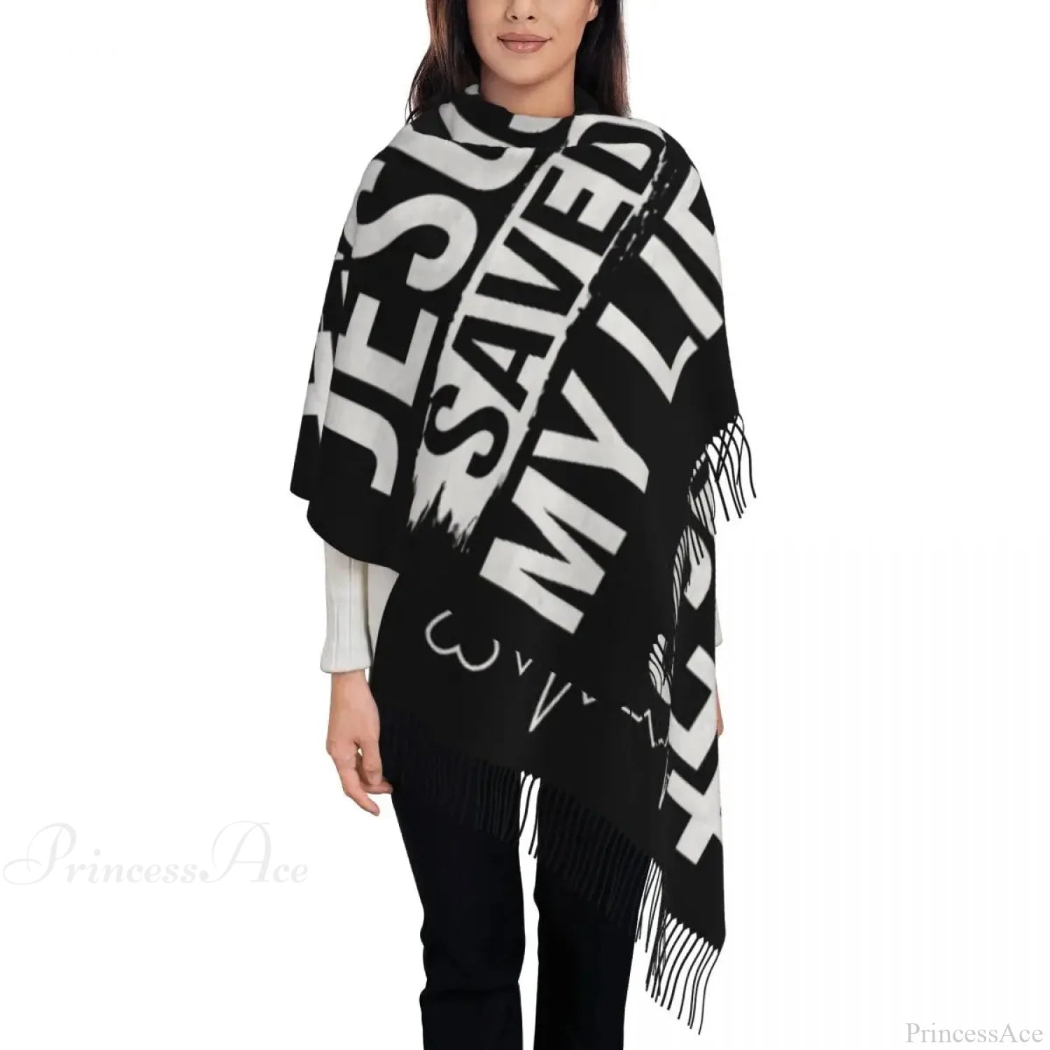 Jesus Saved My Life Warm Winter Christian Faith Shawl Wrap Scarf Black 1 / 72X197Cm Scarfs-L
